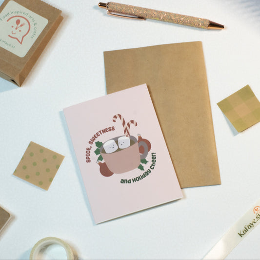 Holiday Greeting card and stationery items on a light surface
